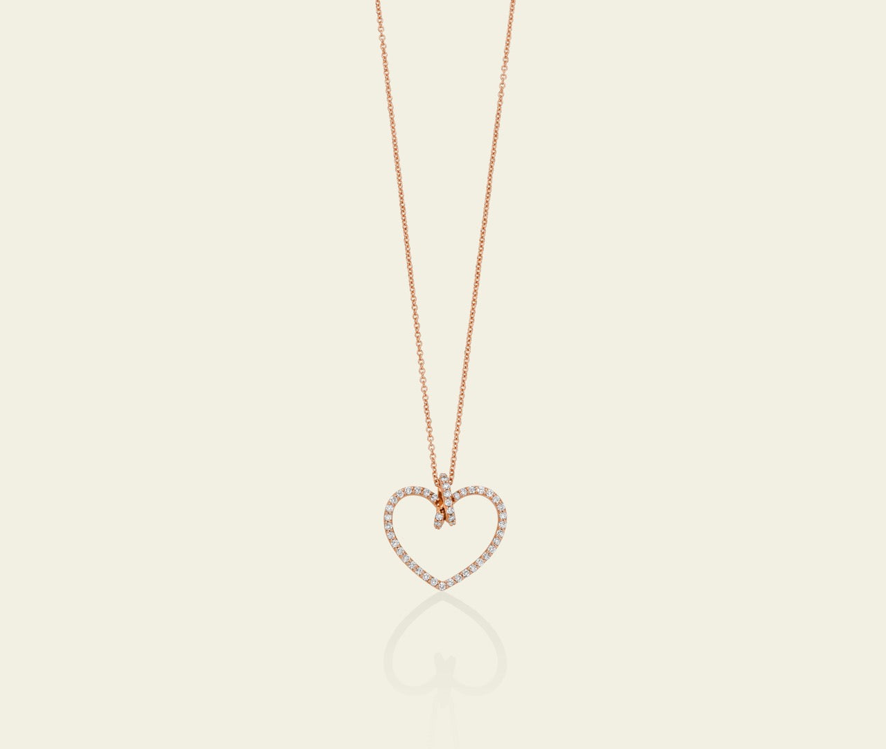 Miore Collana Cuore Con 15 Diamanti Naturali 0.10 Ct, Oro 9K 375, Catena 45 Cm, Certificata, Regalo