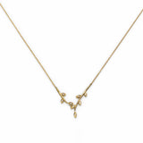 Flora necklace featuring two branches with leaves and diamonds