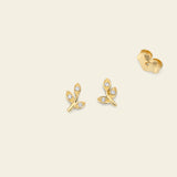 Gold and diamond Flora earrings with leaves