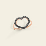 Gold heart ring with black diamonds