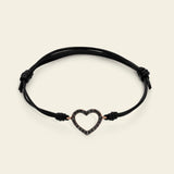 Cord bracelet with heart and black diamonds